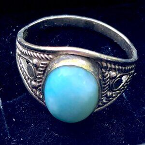Natural Larimar light blue stone ring, 925 Sterling Silver Ring, handmade size 7